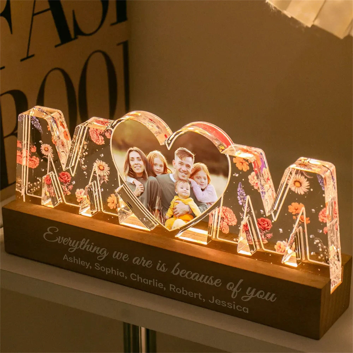 Customizable Heartwarming Memories, Birth Month Flower, Photo Upload Personalized LED Night Light, Mother's Day Gift
