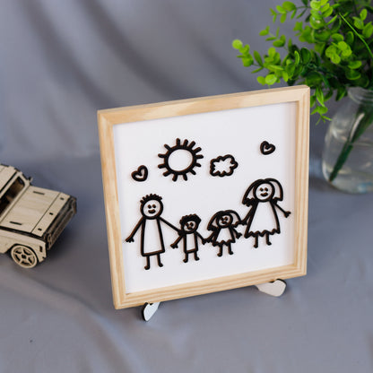 Custom Kids Drawing Keepsake, Personalized Kids Hand Drawing Wooden Sign, Custom 3D Plaque, Loved One Handwritten Frame For Mothers Day Gift