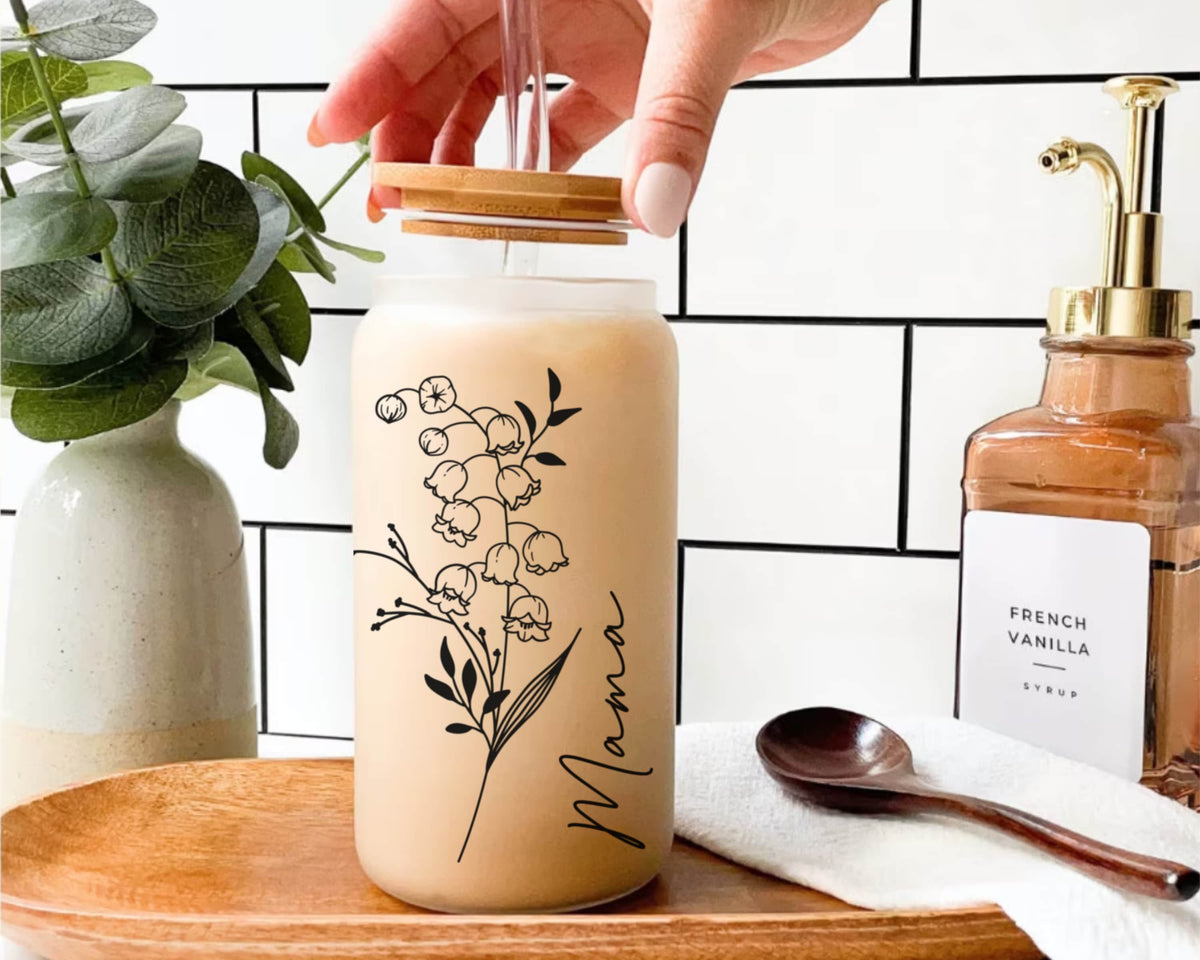 Personalized Birth Flower Tumbler, Gifts for Her, Mother's Day Gift, Bridesmaid Proposal Gift, Graduation Gift, Custom Glass Coffee Cup