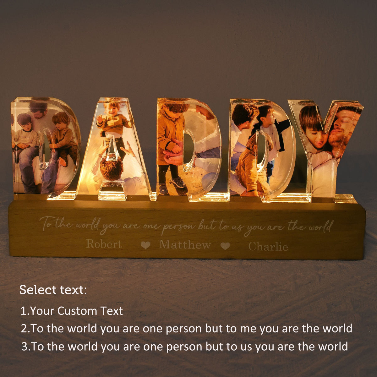 Daddy To Us You Are The World Photo Collage Personalized LED Night Light, Father's Day Gift For Your Men
