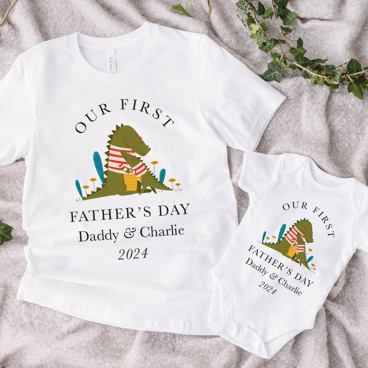 Personalised Matching Our First Father's Day T-shirt Funny Daddy and Baby Gift Dad and Me tee 1st Fathers Day Keepsake Dada Baby bodysuit