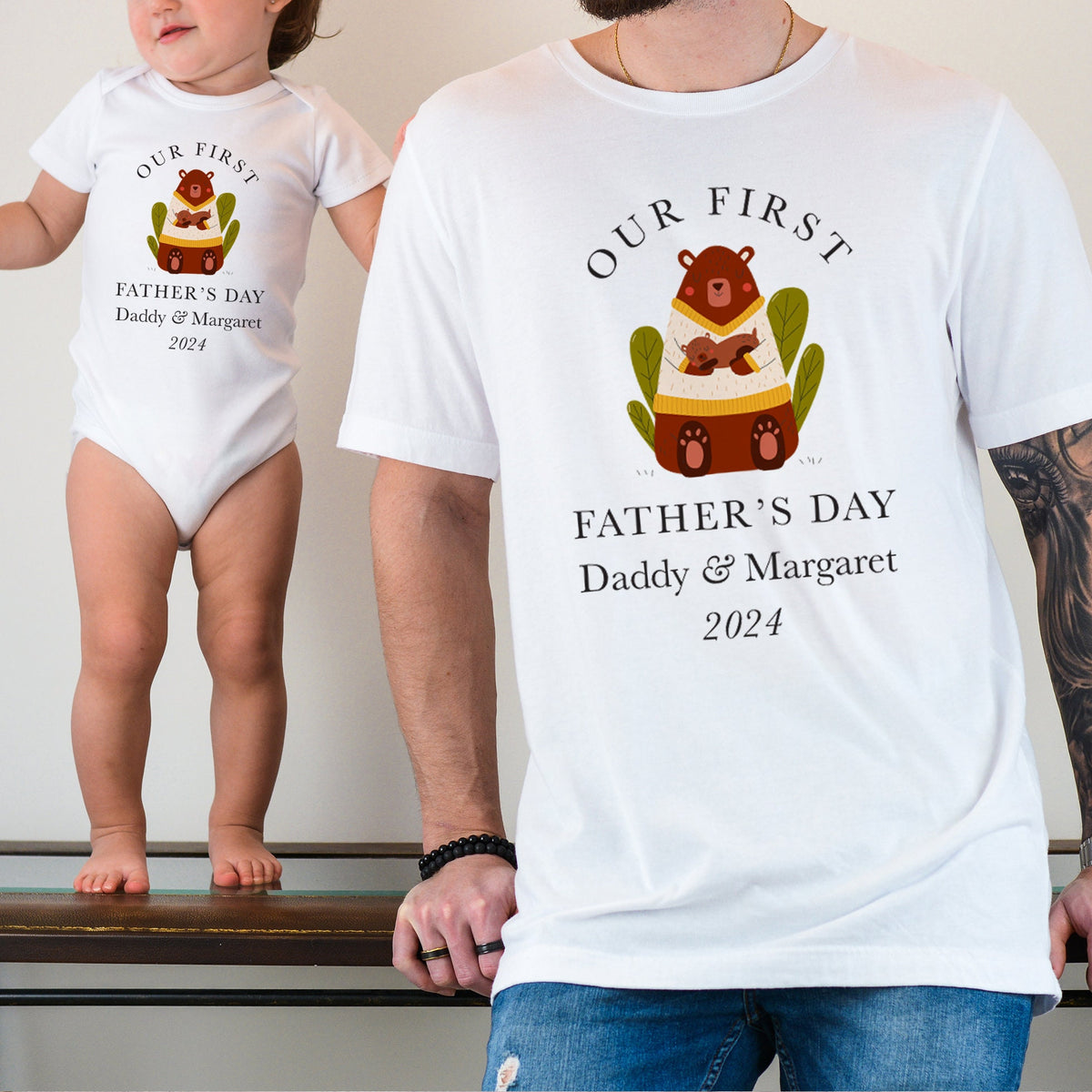 Personalised Matching Our First Father's Day T-shirt Funny Daddy and Baby Gift Dad and Me tee 1st Fathers Day Keepsake Dada Baby bodysuit