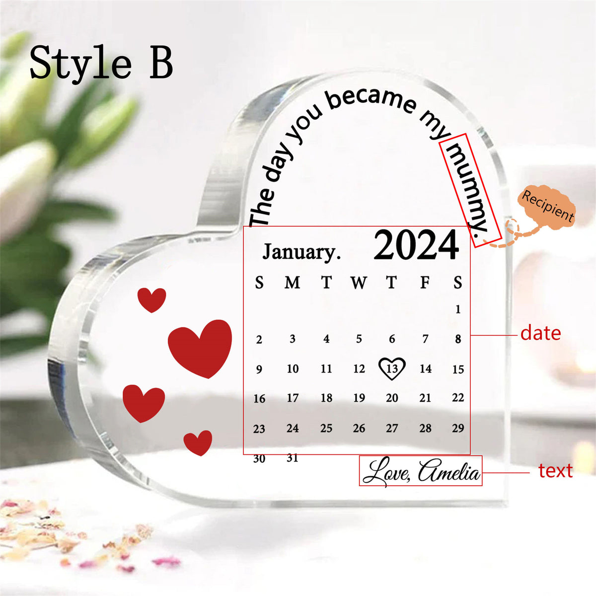 Personalised Day You Became My Mummy Date Acrylic Keepsake Block, Gift from Kids, Mother Birthday Gift, New Baby Gift for Mom