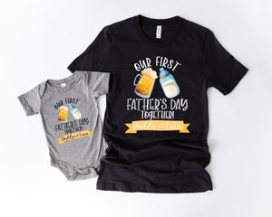 Our First Father's Day Matching Shirt And Bodysuit With Custom Names, Personalized Dad And Baby Shirts, Father's Day Gift, New Dad Shirt