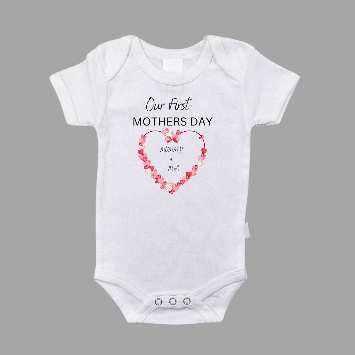 Personalised T Shirt Our First Mothers Day Baby Outfit with Heart Matching T-Shirt Set Perfect Custom Mothers Day Gift for Mummy and Baby