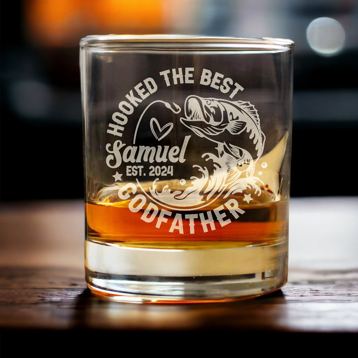 Custom Hooked The Best Godfather Gift - Custom Father's Day Gift on Rock Glass - Funny Fishing Whiskey Glass Gifts for Dad