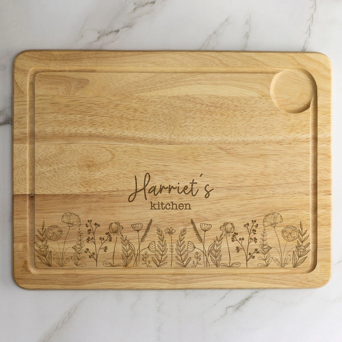 Personalised Wild Flowers Engraved Wooden Chopping Board Cheese Board Serving Board Novelty Gift Birthday Christmas Housewarming Wedding
