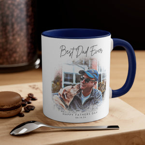 Custom Father's Day Mug Watercolor Portrait Coffee Cup, Personalized Dad's Day Anniversary Photo Tea Drinkware Gift for Him Husband Dad