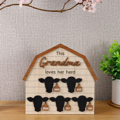 This Grandma Loves Her Herd Sign, Custom Grandma's Cows Wooded Plaque, Grandkids Names Sign, Personalized Mother's Day Gift, Nana Home Decor