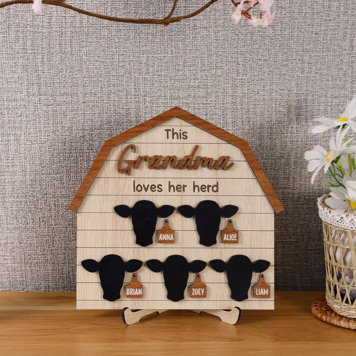 This Grandma Loves Her Herd Sign, Custom Grandma's Cows Wooded Plaque, Grandkids Names Sign, Personalized Mother's Day Gift, Nana Home Decor