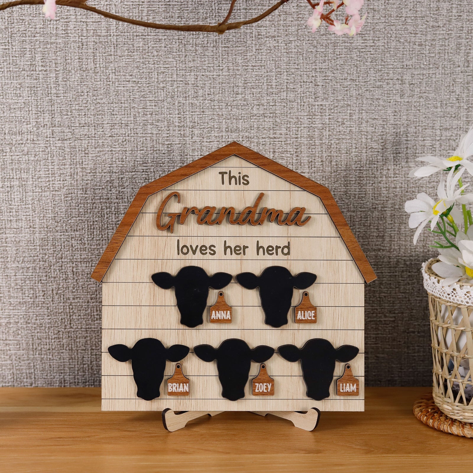 This Grandma Loves Her Herd Sign, Custom Grandma's Cows Wooded Plaque, Grandkids Names Sign, Personalized Mother's Day Gift, Nana Home Decor