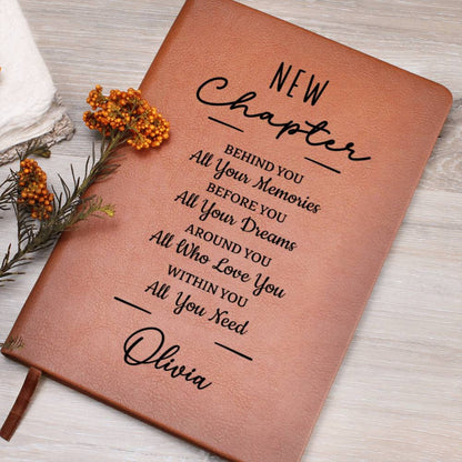 Personalized New Chapter Journal, Custom Name Notebook, A5 Vegan Leather Journal, Retirement Gift, New Beginnings, Coworker Gift