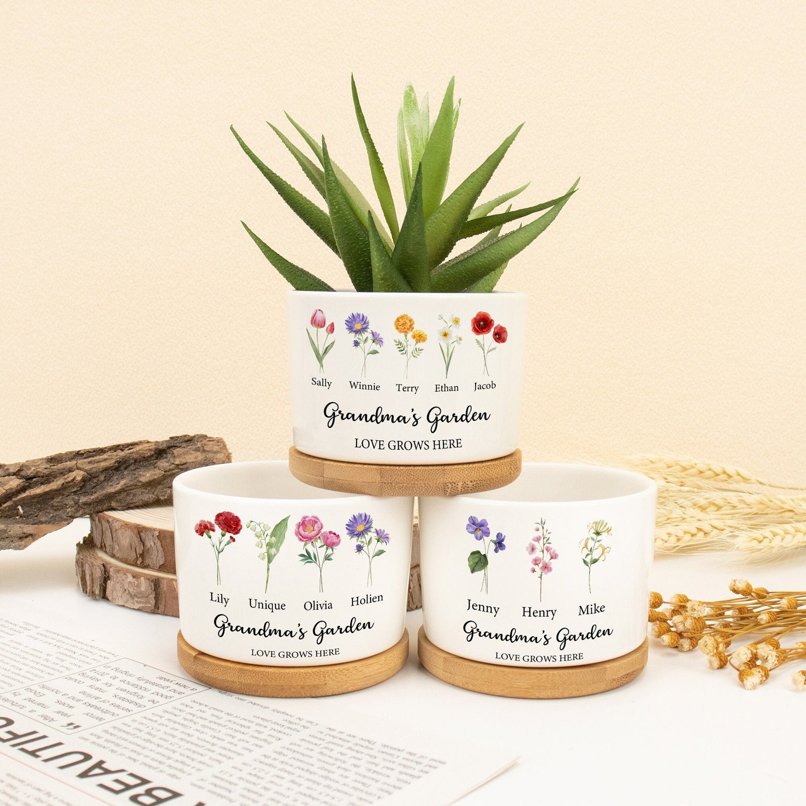 Custom Grandma's Garden Mini Plant Pot, Gift for Mom,Personalized Birth Flower Pots,Grandma Gifts,Outdoor Planter,Birthday Gift,Family Art