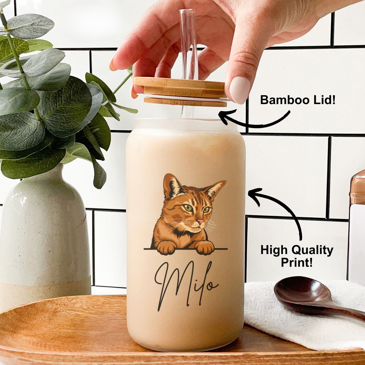 Personalized Cat Mom Tumbler, Custom Cat Mom Frosted Glass Cat Lover Gifts Personalized Fur Mama Gift 16 oz Frosted Glass Cup Cat Dad Gifts