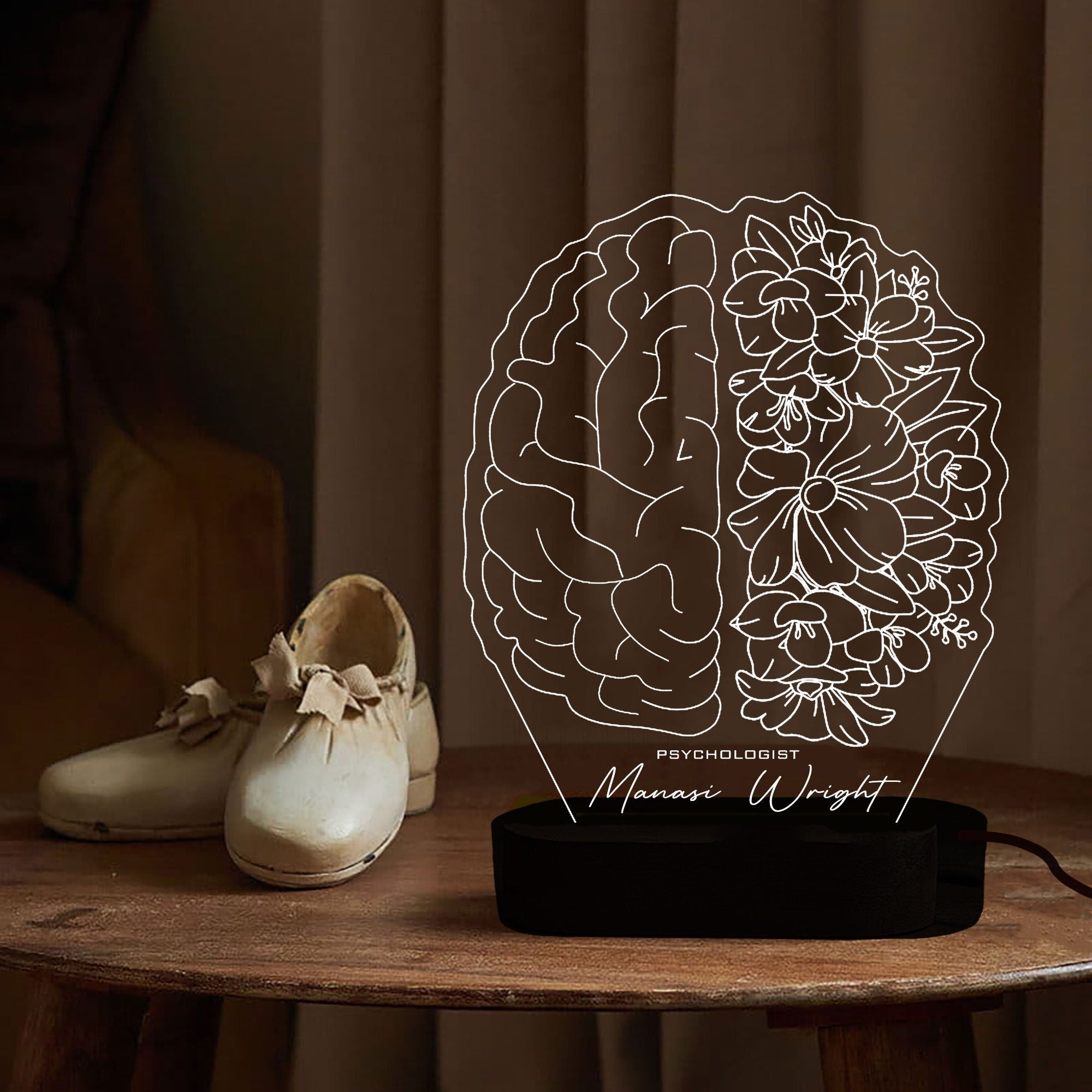 Psychologist Floral Brain Night Light,Perfect Doctor Gift,Medical Student Gift,Neurologist led Desk Lamp,Psychology Graduation Gift,3D Brain