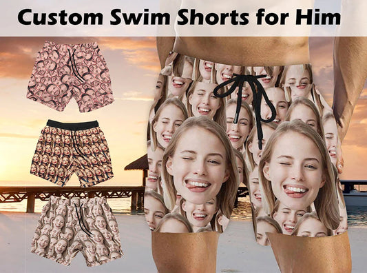 Custom Face Swim Shorts for Dad/Husband/Boyfriend, Personalized Photo Swimwear, Photo Swim Trunks, Picture Shorts Gift for Bachelor party