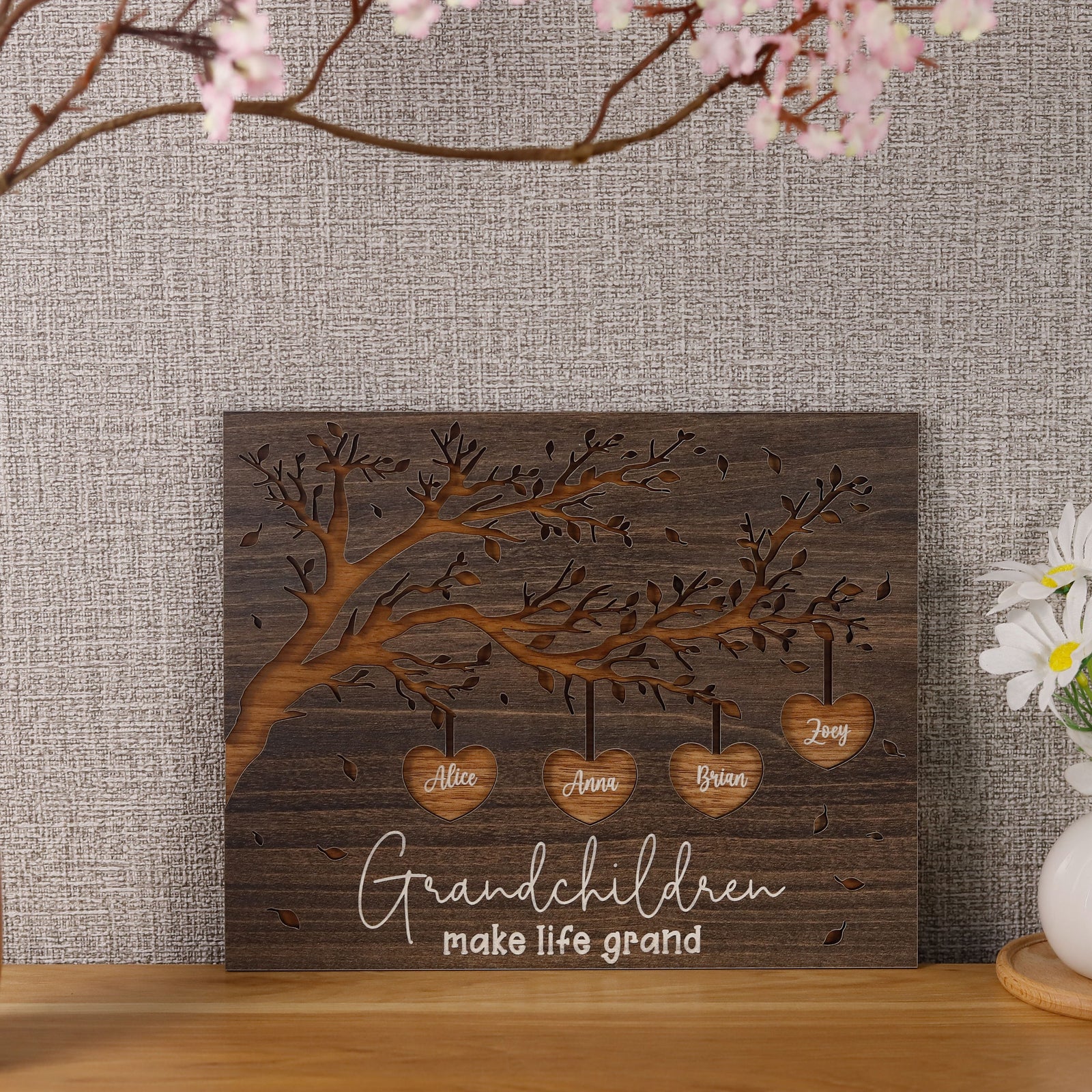 Personalized Wooden Sign for Grandparents, Gift from Grandkids, Grandchildren Names with Family Tree Plaque, Grandma Gifts, Gift for Grandpa