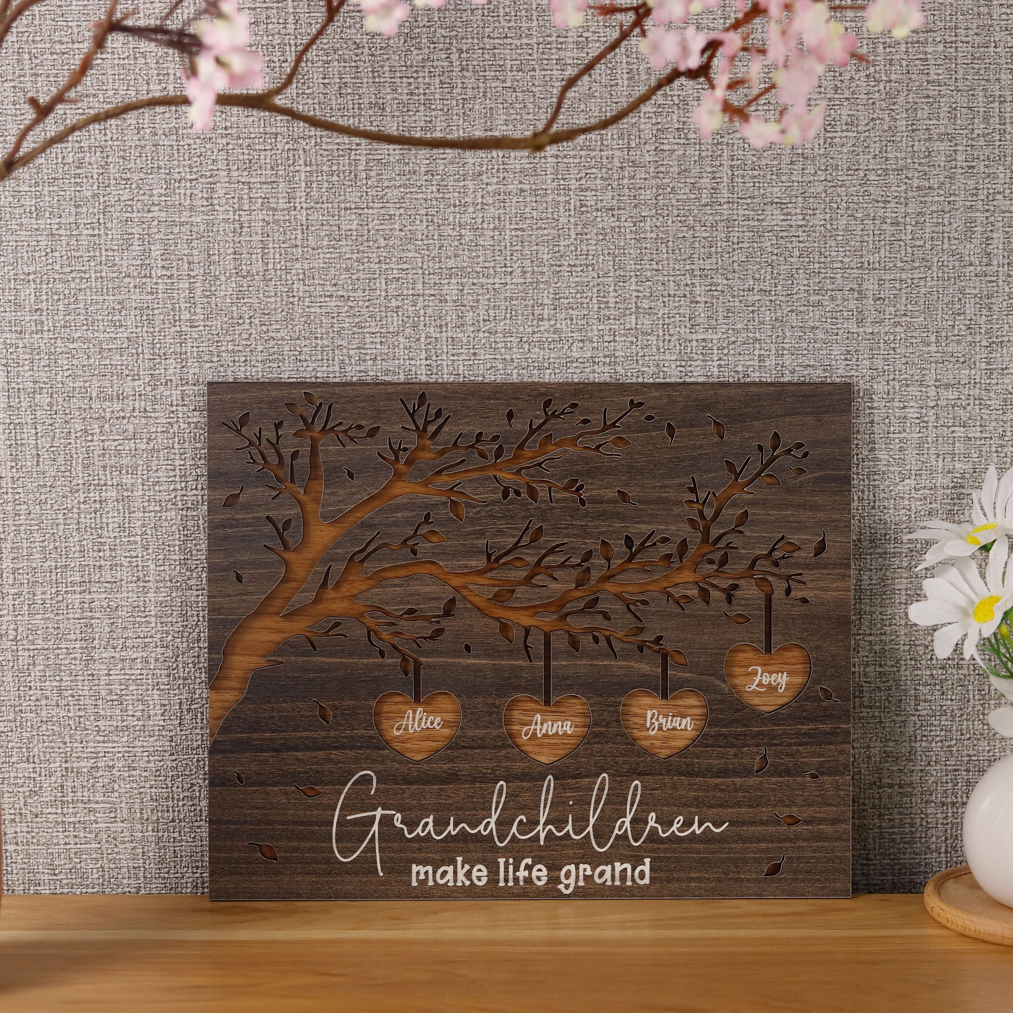 Personalized Wooden Sign for Grandparents, Gift from Grandkids, Grandchildren Names with Family Tree Plaque, Grandma Gifts, Gift for Grandpa