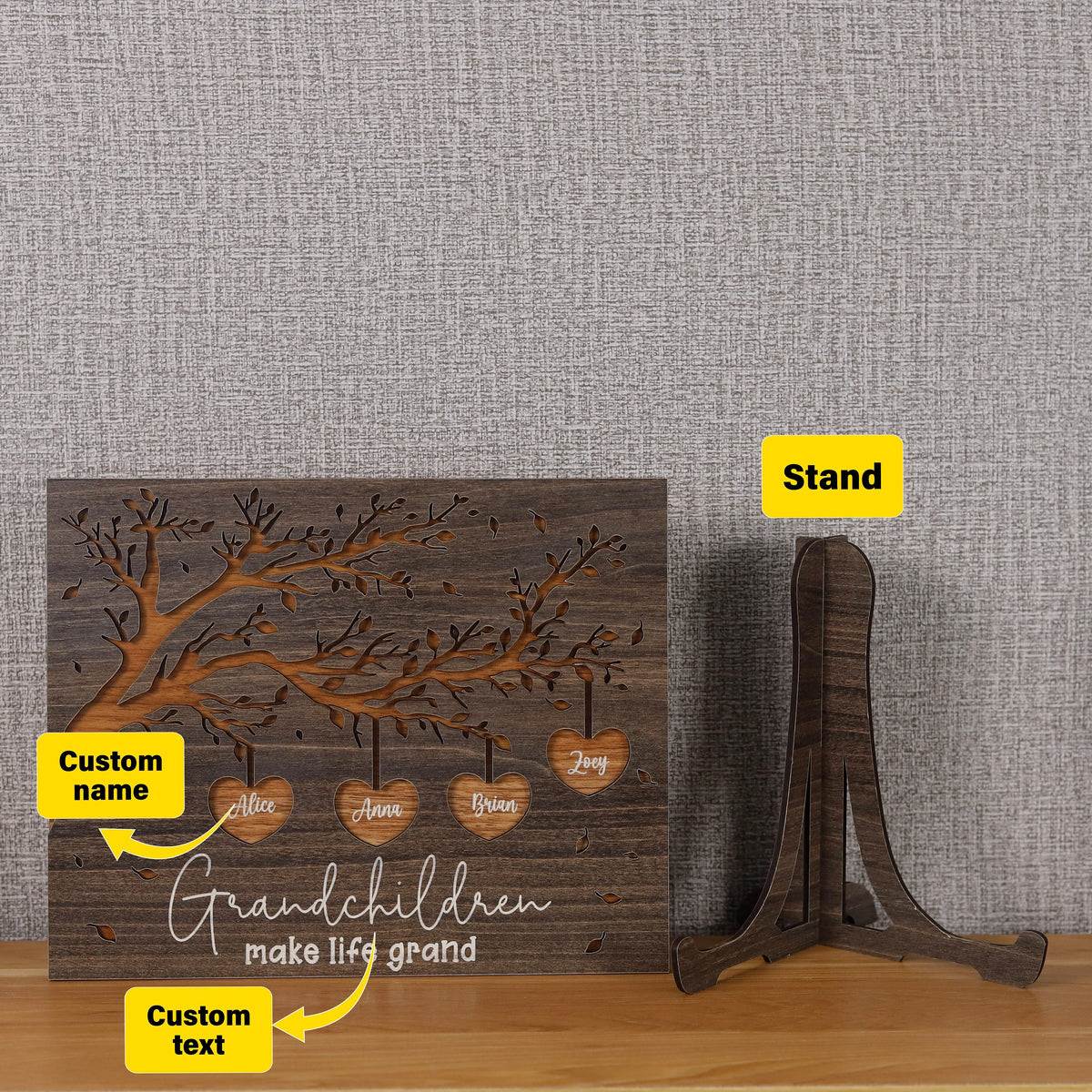 Personalized Wooden Sign for Grandparents, Gift from Grandkids, Grandchildren Names with Family Tree Plaque, Grandma Gifts, Gift for Grandpa