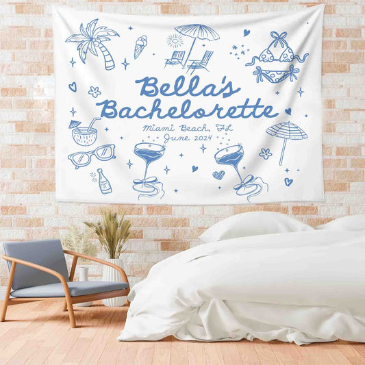 Bachelorette Party Decor, Custom Location Bachelorette Tapestry, Personalized Bachelorette Beach Party Banner, Beach Bachelorette Backdrop
