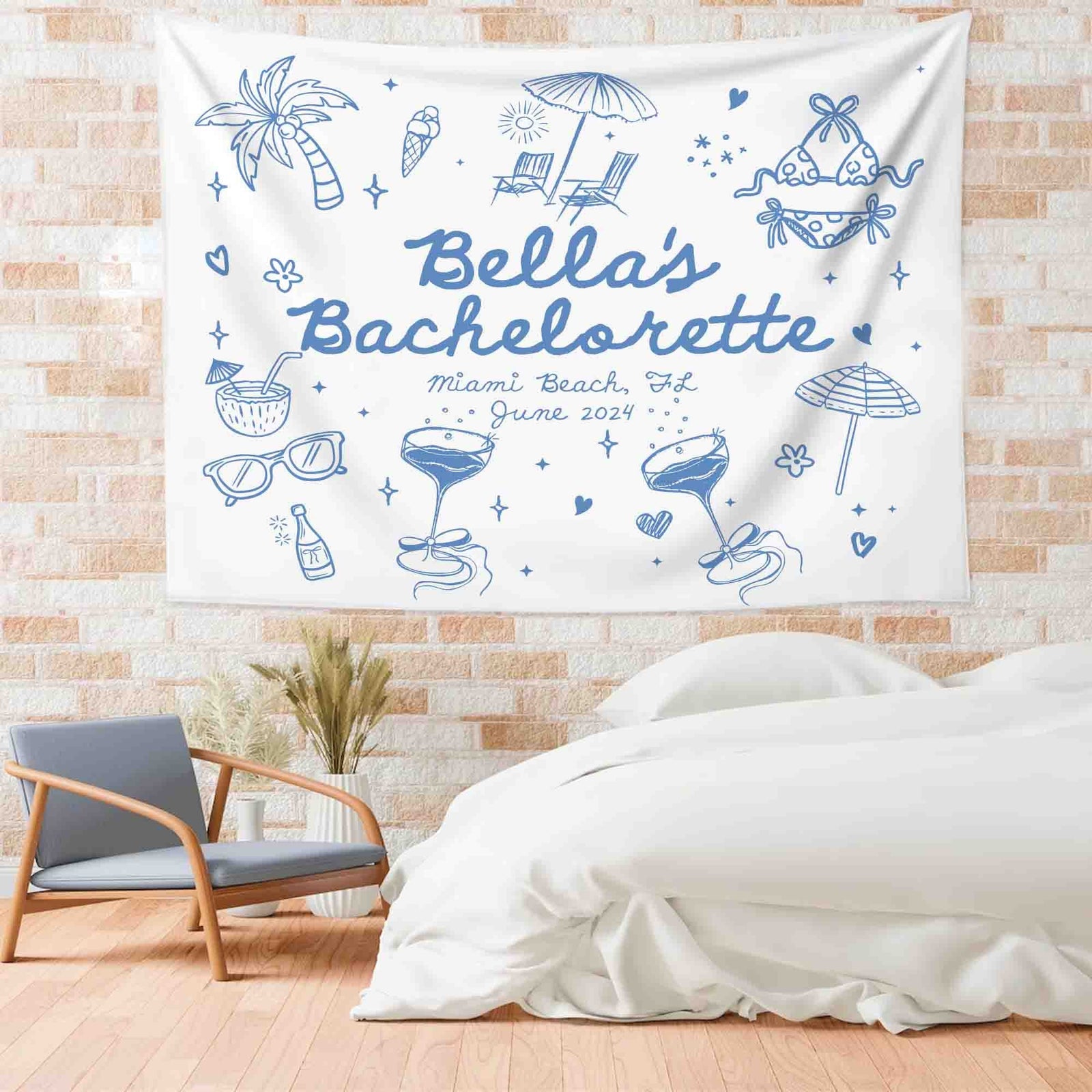 Bachelorette Party Decor, Custom Location Bachelorette Tapestry, Personalized Bachelorette Beach Party Banner, Beach Bachelorette Backdrop