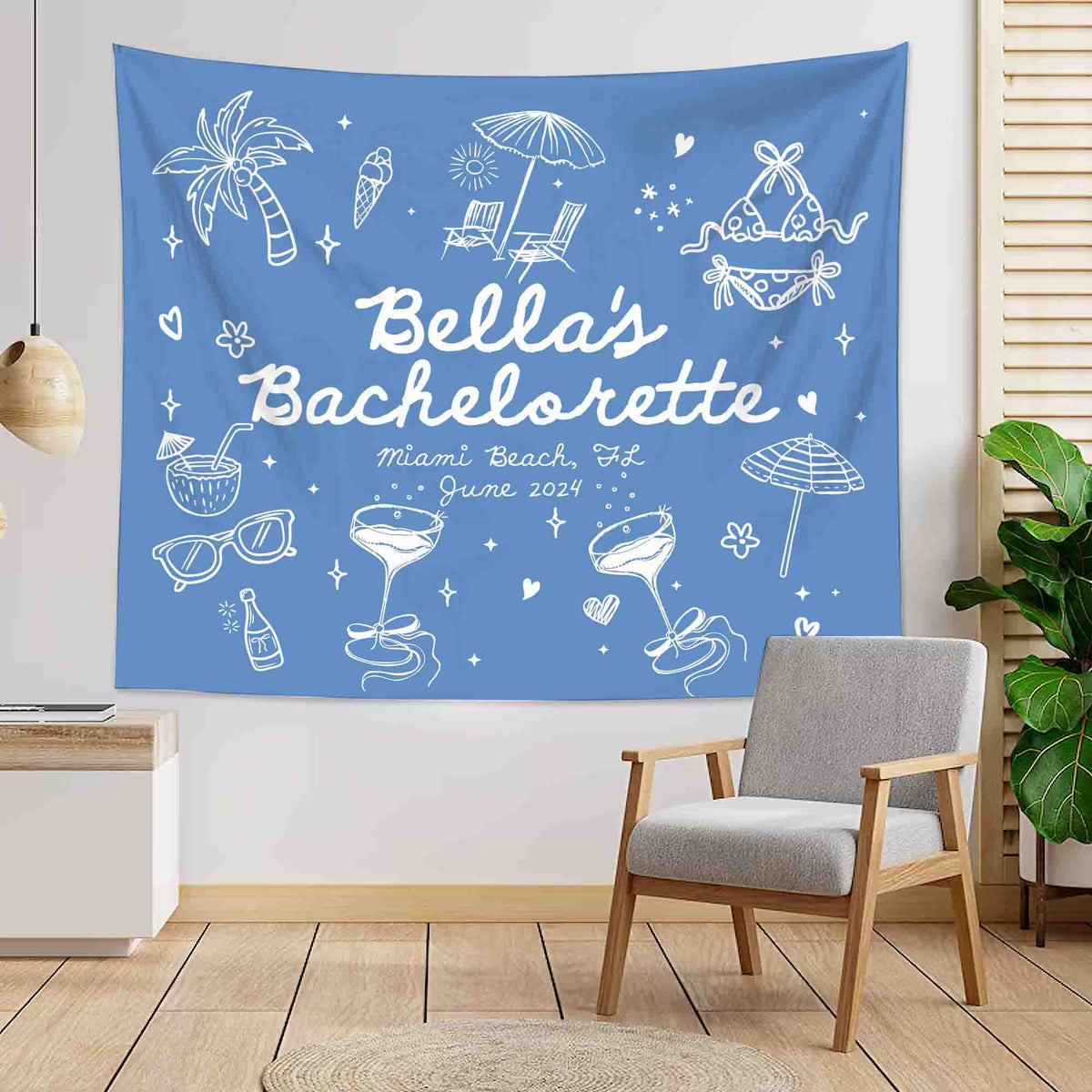 Bachelorette Party Decor, Custom Location Bachelorette Tapestry, Personalized Bachelorette Beach Party Banner, Beach Bachelorette Backdrop