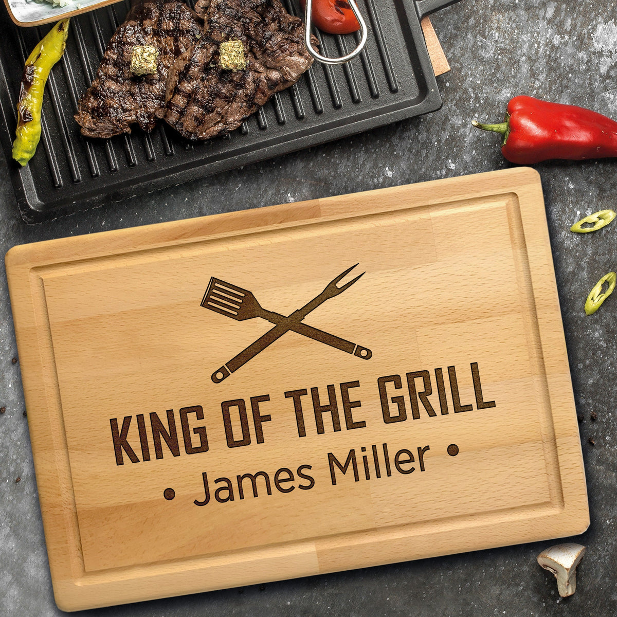 King of the Grill Cutting Board for Dad Griller, Personalized Father's Day Gift for Him, BBQ Gift for Men's Birthday, Grilling Gift for Men
