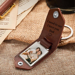 Personalized Mens Leather Keychain with Photo,Metal Tag Photo Keychain,Engraved key chain,Anniversary Gifts for Him,Father's Day Gifts