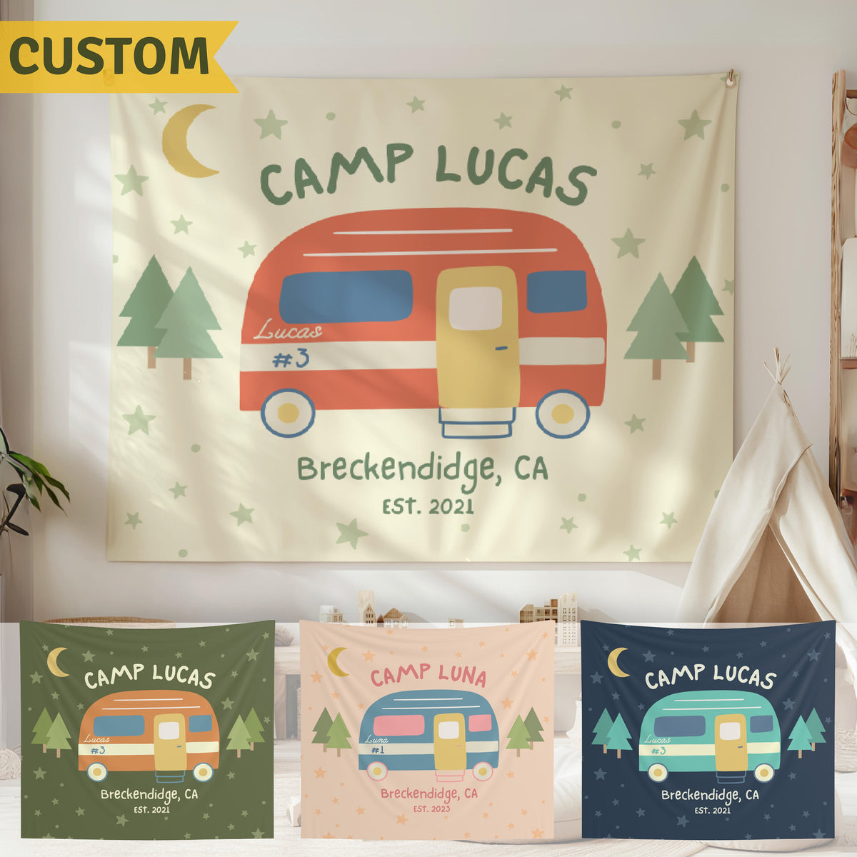 Camp Birthday Party Sign, One Happy Camper Banner, Camp Themed Birthday Decor, Custom Camp Birthday Banner, Wild One Birthday Decorations