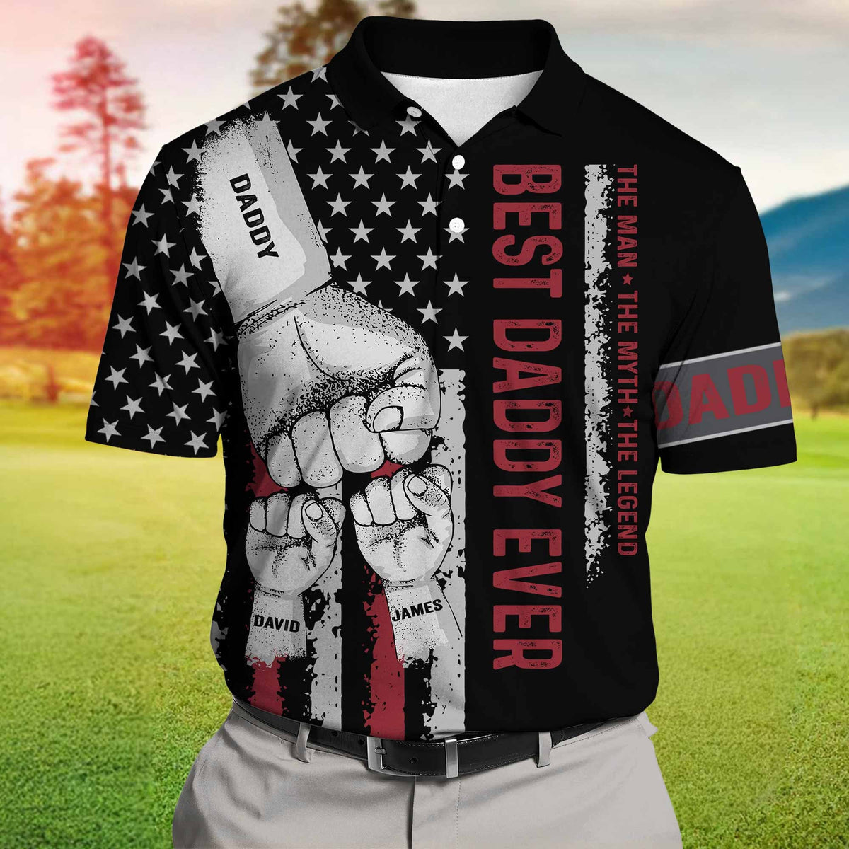 Personalized Best Dad Ever Polo Shirt, Custom Fist Bump Dad Kids Polo Shirt For Dad, Grandpa, Father's Day Gift, Birthday Dad Polo Shirt