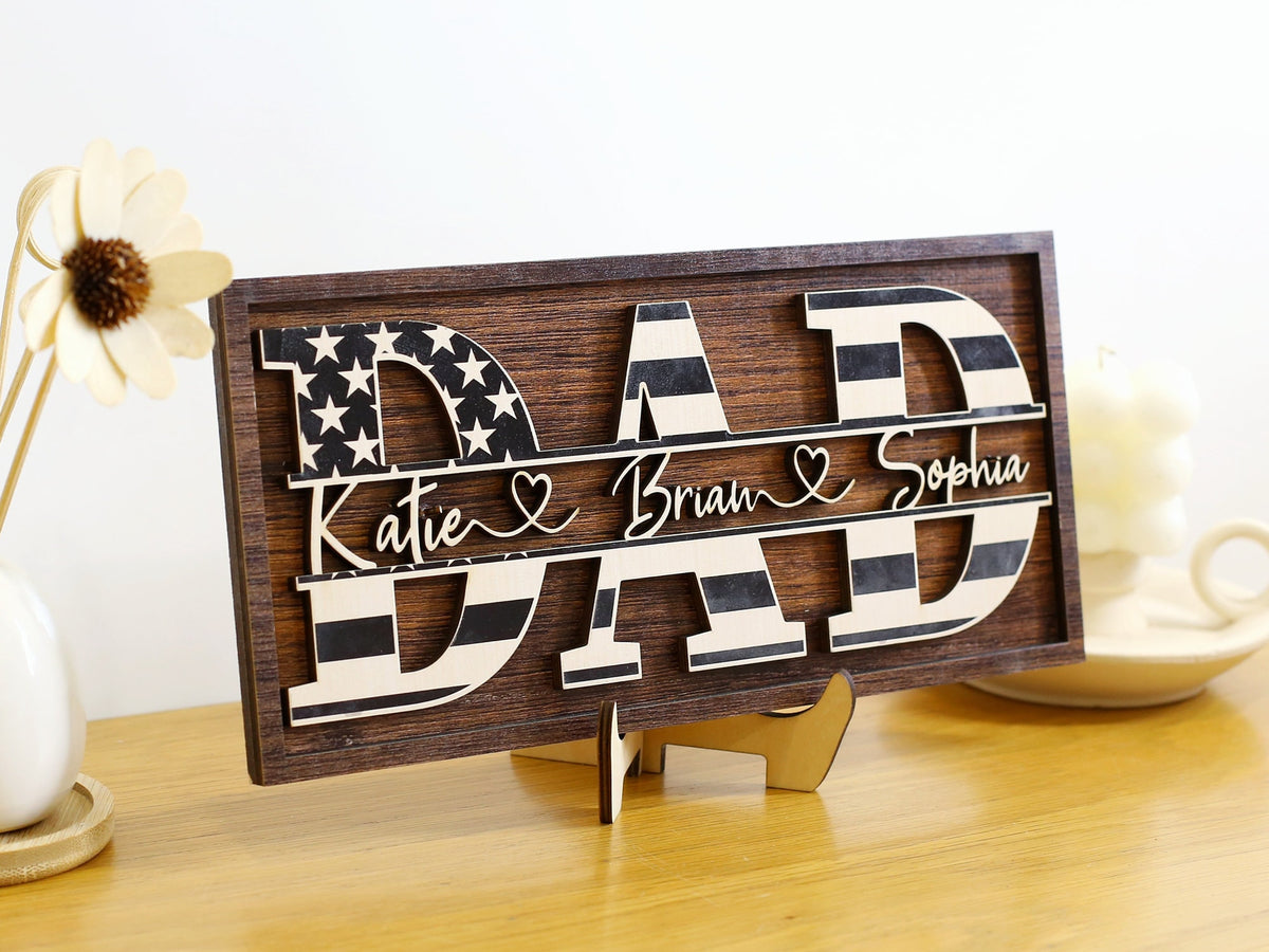 Personalized American Dad Wood Sign, Custom New Daddy Birthday Funny Gift From Kids, Our First Happy Fathers Day, Funny Gifts For US Grandpa