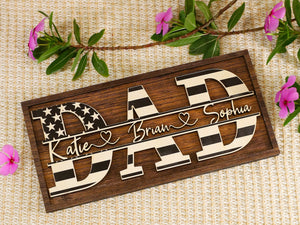 Personalized American Dad Wood Sign, Custom New Daddy Birthday Funny Gift From Kids, Our First Happy Fathers Day, Funny Gifts For US Grandpa