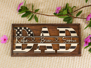 Personalized American Dad Wood Sign, Custom New Daddy Birthday Funny Gift From Kids, Our First Happy Fathers Day, Funny Gifts For US Grandpa