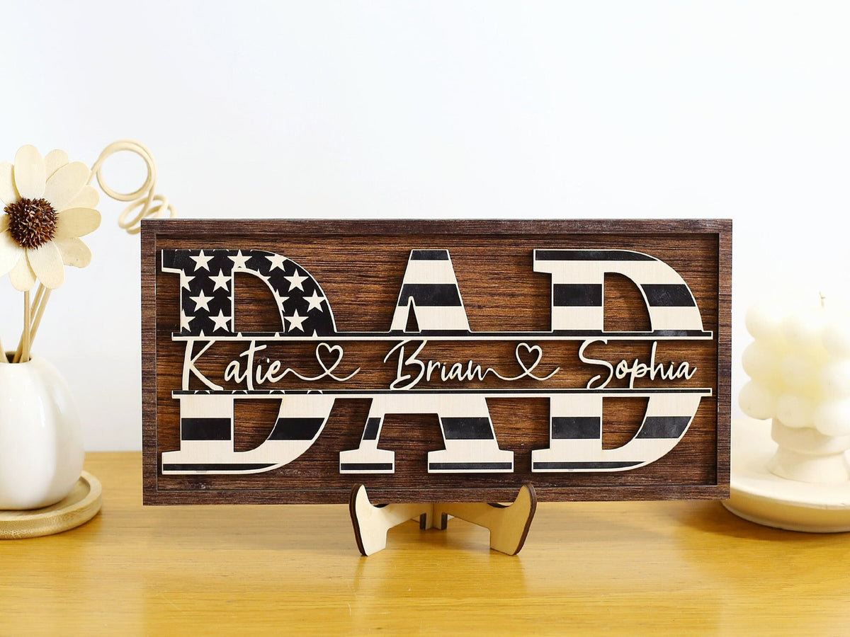 Personalized American Dad Wood Sign, Custom New Daddy Birthday Funny Gift From Kids, Our First Happy Fathers Day, Funny Gifts For US Grandpa