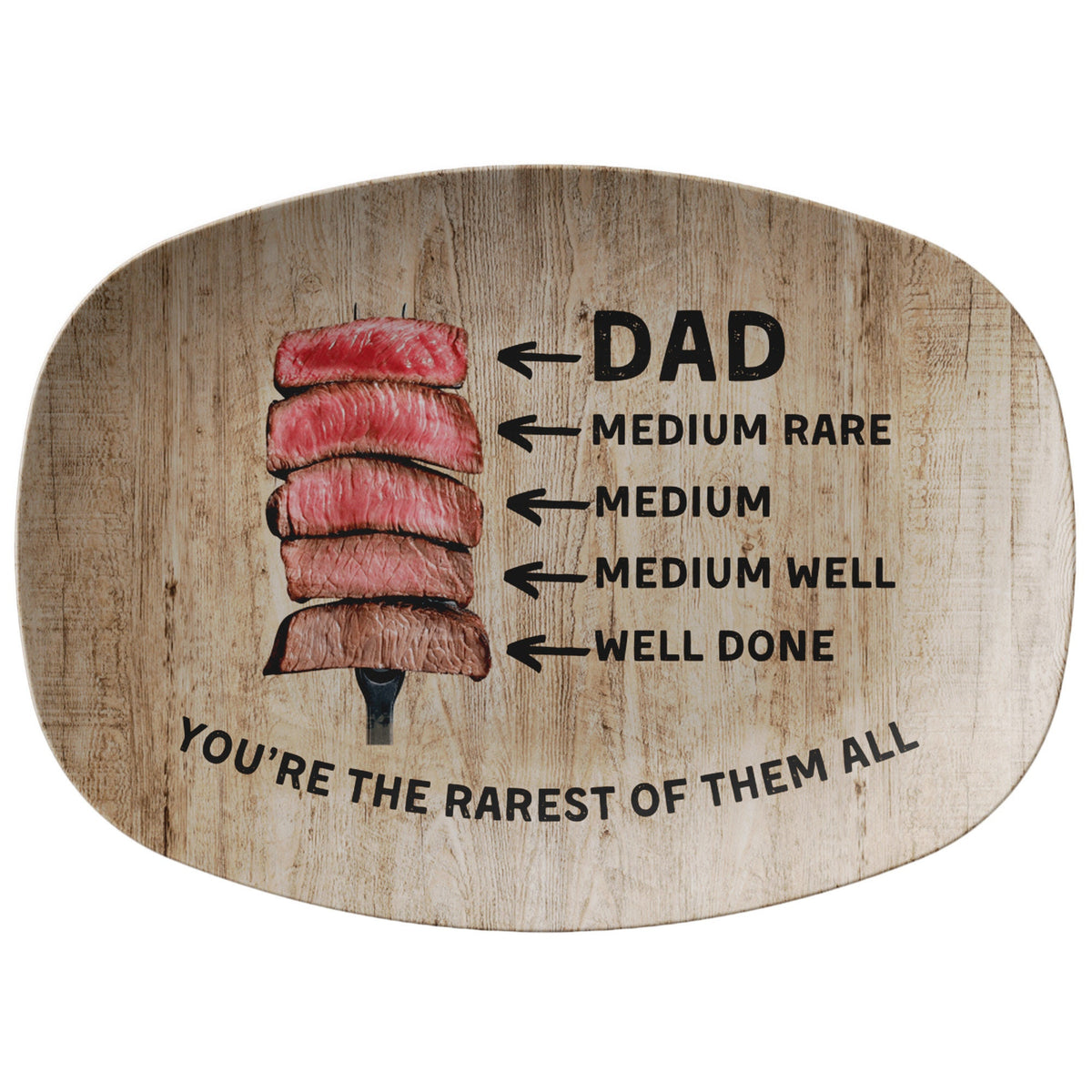 Personalized Father's Day Grilling Plate, Custom Dad Steak Doneness Chart, Unique BBQ Gift, You're The Rarest Of Them All Platter