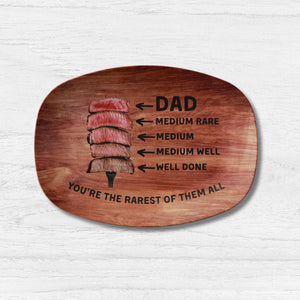 Personalized Father's Day Grilling Plate, Custom Dad Steak Doneness Chart, Unique BBQ Gift, You're The Rarest Of Them All Platter