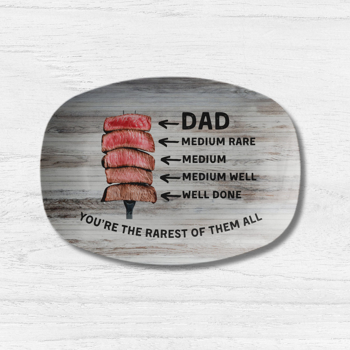 Personalized Father's Day Grilling Plate, Custom Dad Steak Doneness Chart, Unique BBQ Gift, You're The Rarest Of Them All Platter