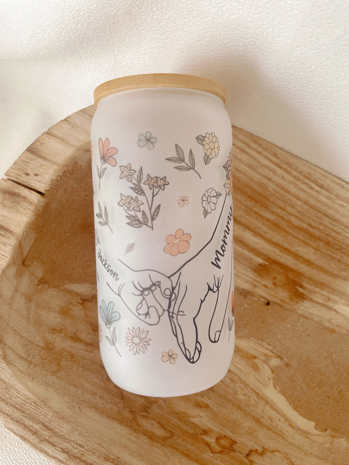 Custom Mom Gift with Kids Name Personalized Unique Mothers Day Gift Birth Flower Glass Cup for Mom Coffee Cup Tumbler Gift Box for Mom