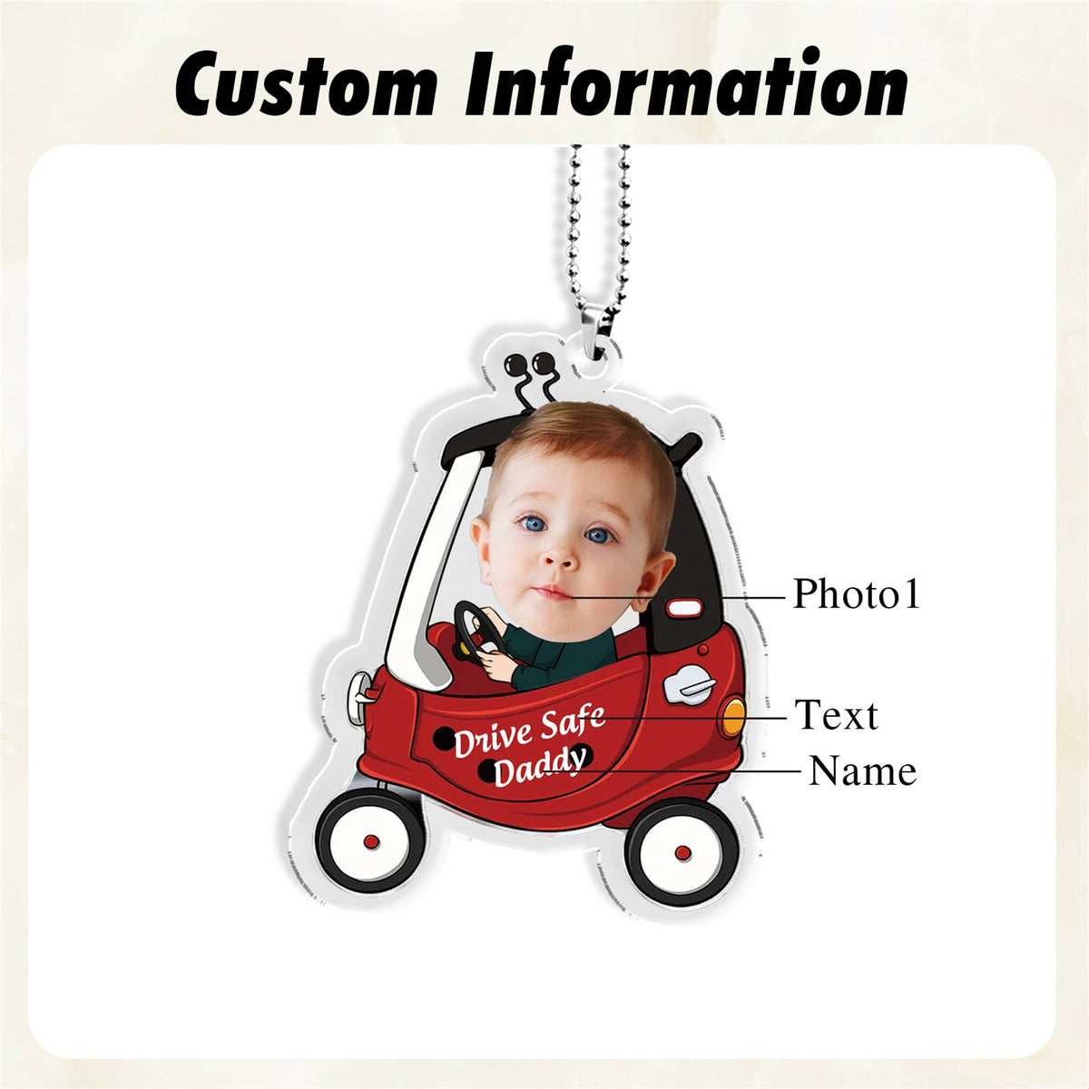 Customized Drive Safe Daddy Acrylic Car Hanger for Dad, Mom, Grandpa, Personalized Acrylic Baby Car Hanger, 1st Father's Day Gifts for Dad