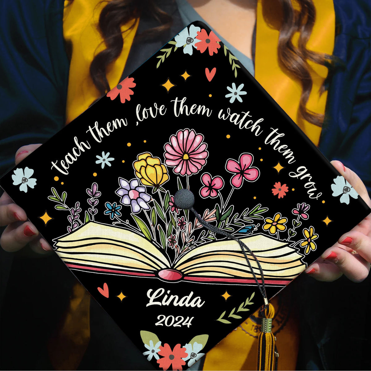 Custom Teacher Grad Cap Topper, Personalized Teacher Graduation Cap Topper, Teacher Grad Cap Topper, Teach them Love them Watch them grow