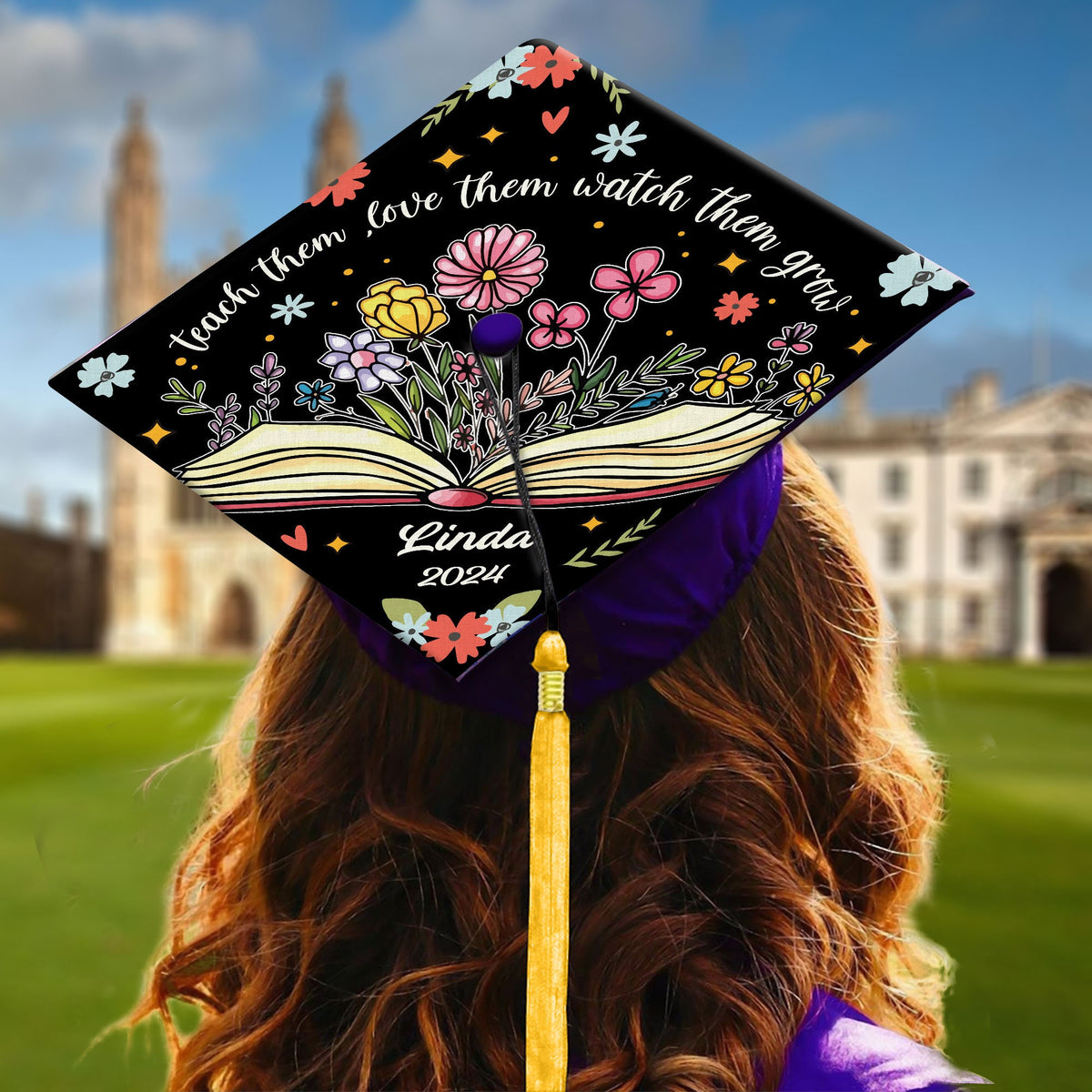 Custom Teacher Grad Cap Topper, Personalized Teacher Graduation Cap Topper, Teacher Grad Cap Topper, Teach them Love them Watch them grow