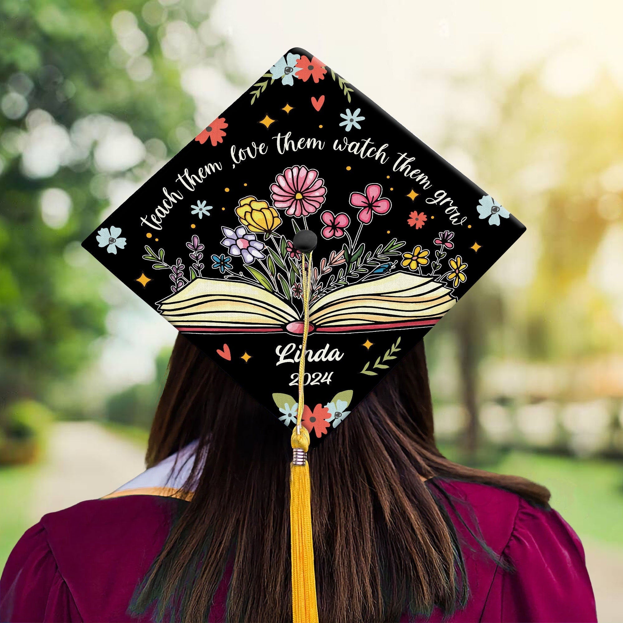 Custom Teacher Grad Cap Topper, Personalized Teacher Graduation Cap Topper, Teacher Grad Cap Topper, Teach them Love them Watch them grow