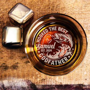 Custom Hooked The Best Godfather Gift - Custom Father's Day Gift on Rock Glass - Funny Fishing Whiskey Glass Gifts for Dad