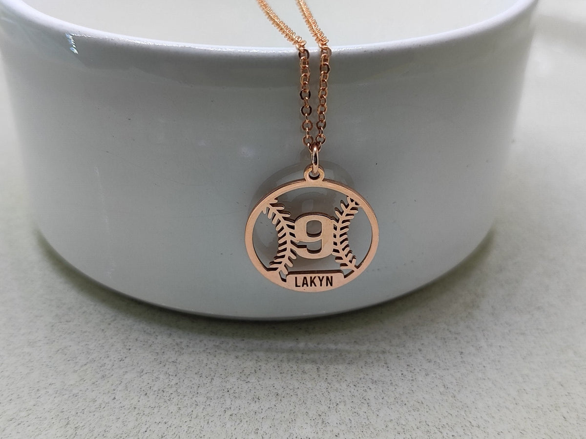 Personalized Baseball Ball with Name Number, Custom Baseball Necklace For Baseball Sports Player Gift