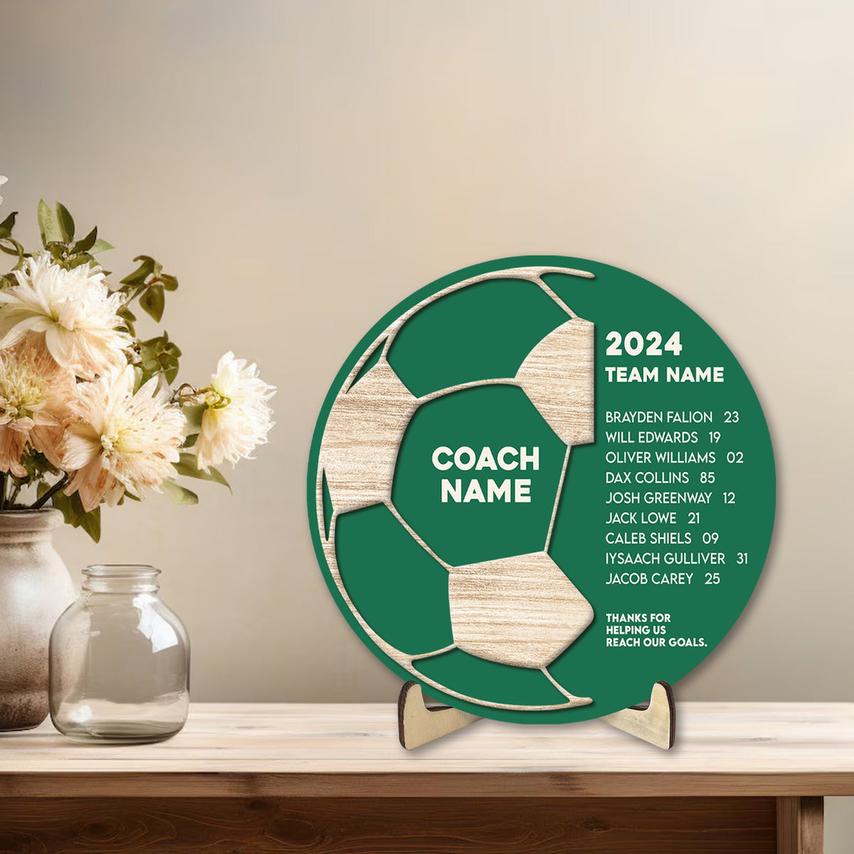 Personalized Soccer Team Wooden Plaque, Custom Name & Number Wooden Sign, Soccer Coach Wood Sign, Sport Gift for Dad, Husband, Son, Team