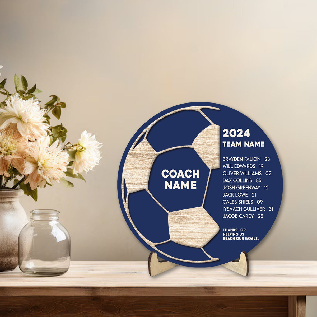 Personalized Soccer Team Wooden Plaque, Custom Name & Number Wooden Sign, Soccer Coach Wood Sign, Sport Gift for Dad, Husband, Son, Team