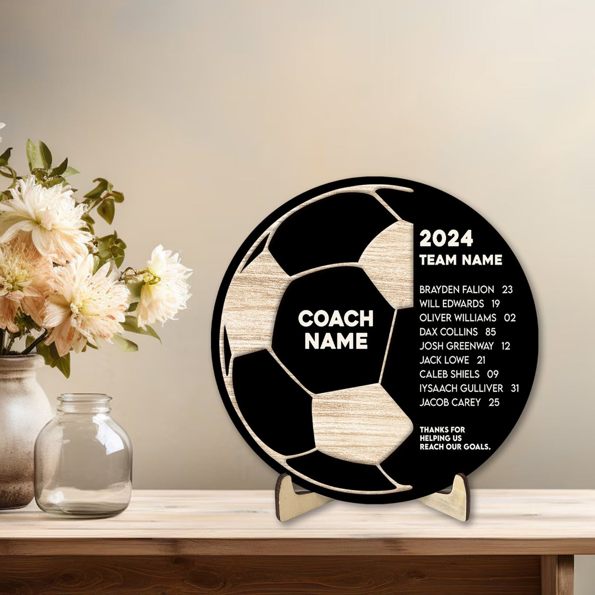 Personalized Soccer Team Wooden Plaque, Custom Name & Number Wooden Sign, Soccer Coach Wood Sign, Sport Gift for Dad, Husband, Son, Team