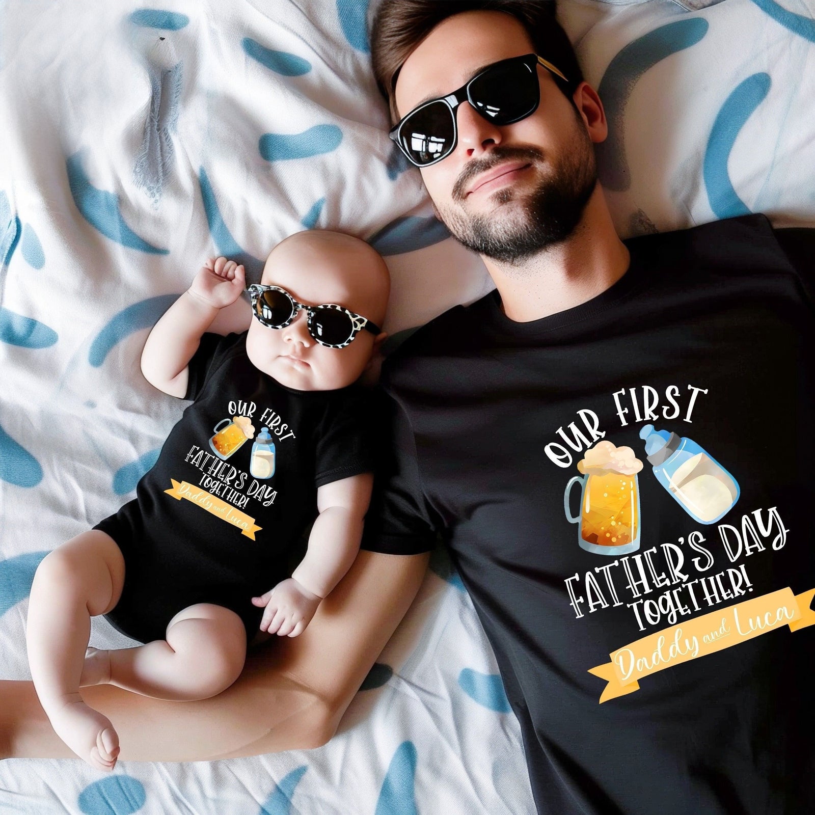 Our First Father's Day Matching Shirt And Bodysuit With Custom Names, Personalized Dad And Baby Shirts, Father's Day Gift, New Dad Shirt