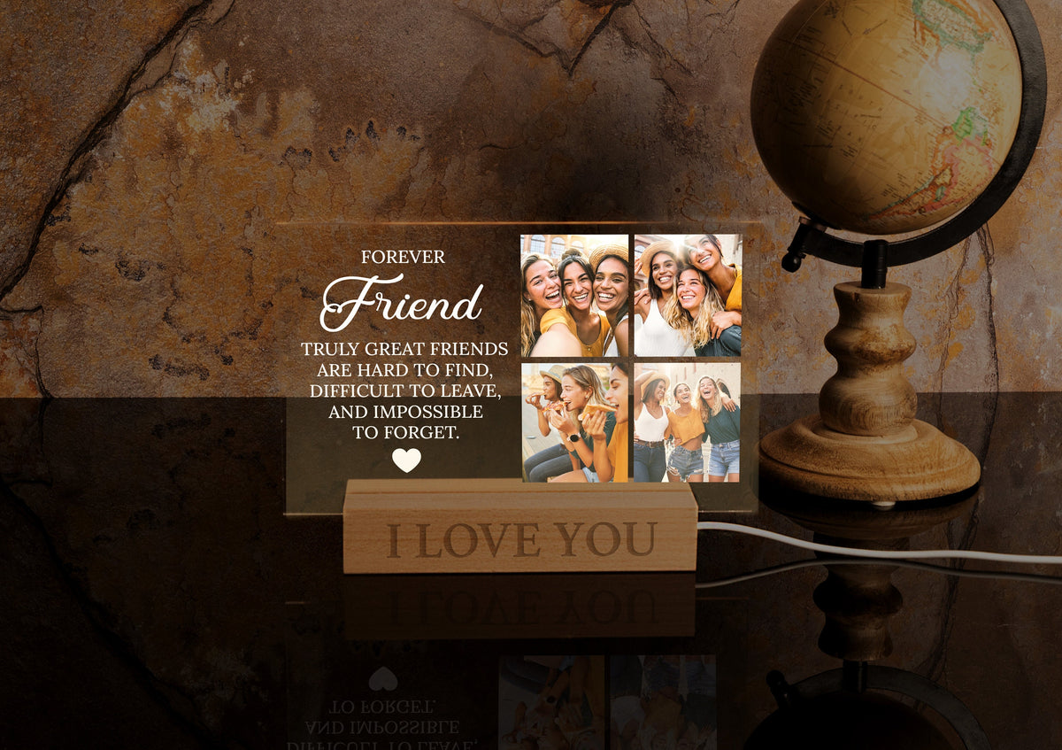 Custom Forever Friends Stand, Acrylic Picture Frame, Personalized Message Plaque, Valentines Day Gifts, Best Friend Gift, Four Photo Plaque