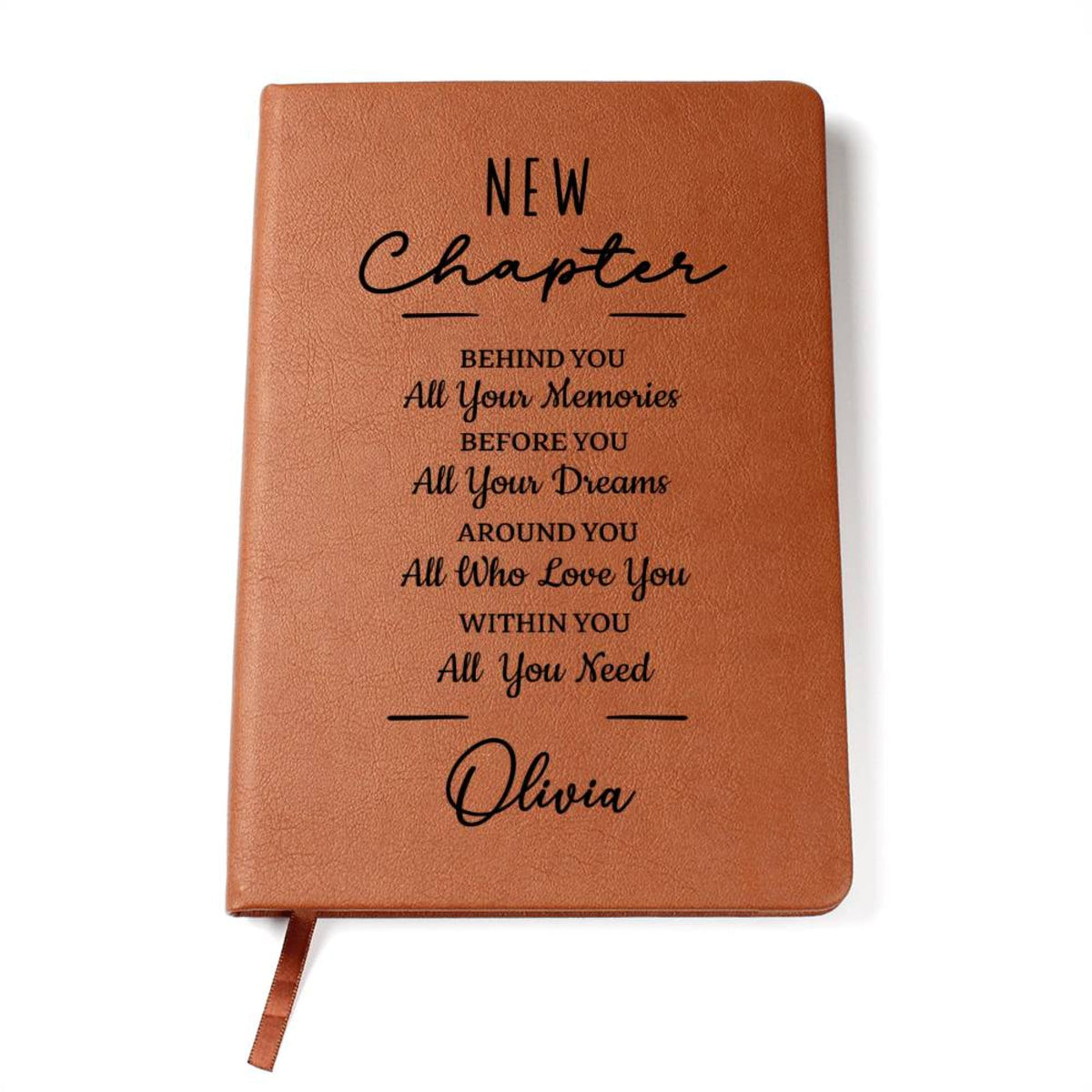 Personalized New Chapter Journal, Custom Name Notebook, A5 Vegan Leather Journal, Retirement Gift, New Beginnings, Coworker Gift